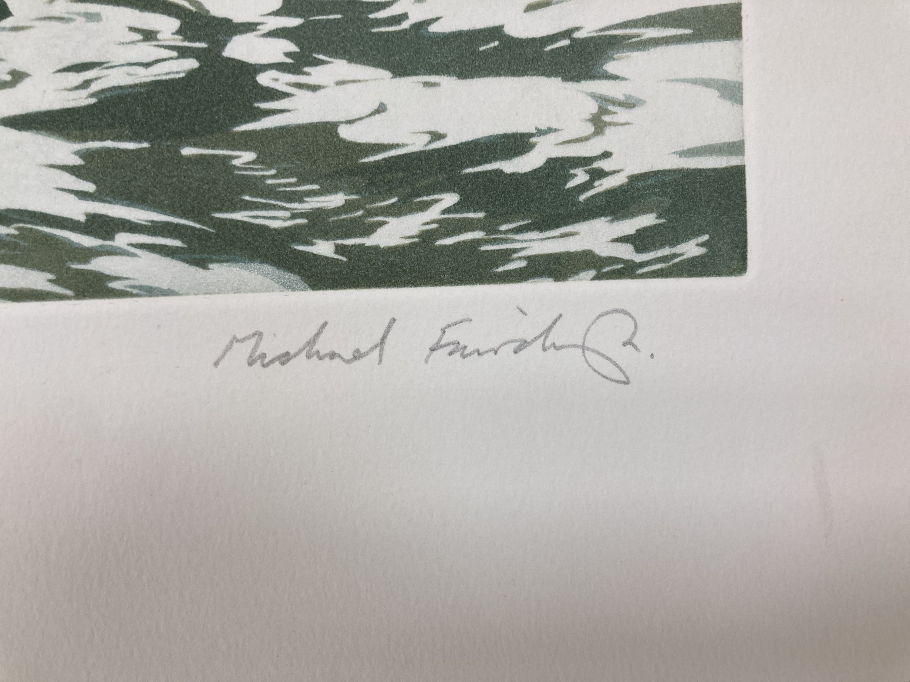 Michael Fairclough, limited edition print, Sea cliffs, signed in pencil, 135/350, 46 x 51cm